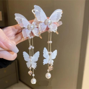 Butterfly net tassel earrings