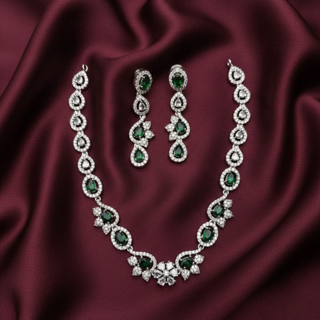 Cara Necklace and Earrings Green Stones Pair